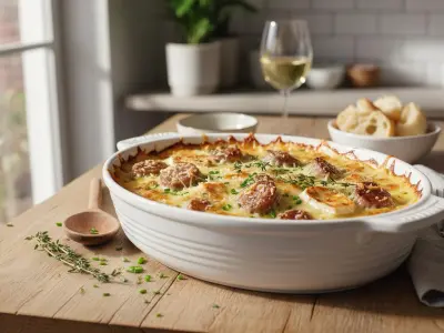 Gratin d'Andouillettes aux Poireaux, Duo de Fromages et Coco