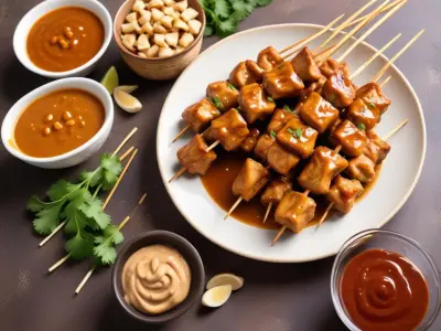 Brochettes de poulet satay et sauce cacahuète