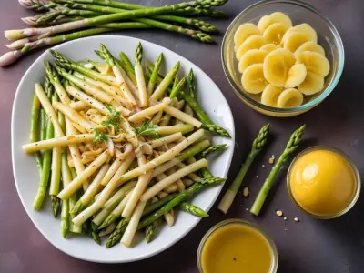 Salade printanière aux pâtes, asperges et vinaigrette citronnée