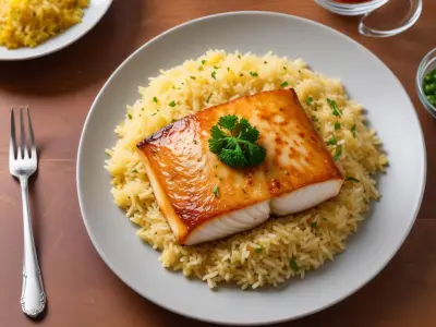 Dos de cabillaud à la plancha, sauce citronnée et riz basmati