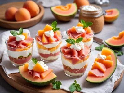Verrines de Jambon Cru, Melon et Ricotta