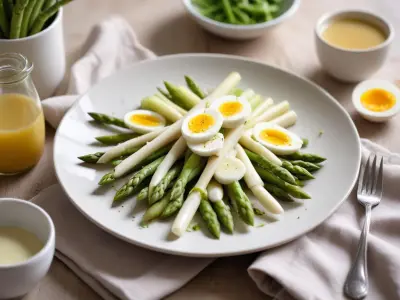 Salade d’asperges blanches, œufs pochés et vinaigrette à l’échalote