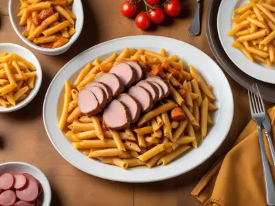 Côtes de porc épicées et pennes