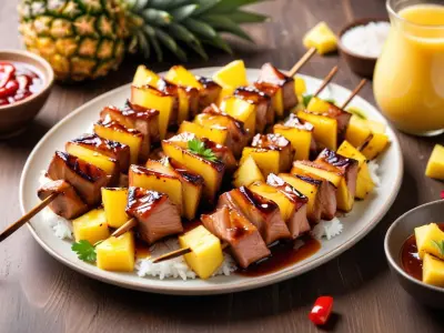 Brochettes de porc et ananas grillé sauce teriyaki