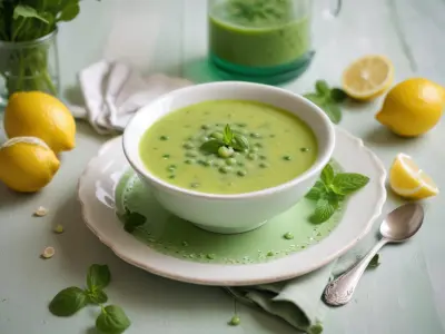 Soupe froide de petits pois, menthe et citron vert