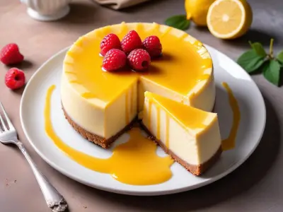 Cheesecake sans cuisson au citron et coulis de fruits exotiques