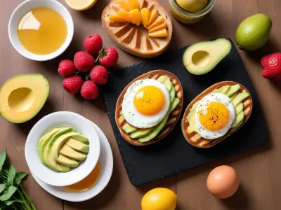 Brunch : Pain grillé, avocat, œufs brouillés et fruits frais