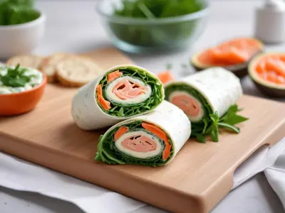 Wrap au saumon fumé, fromage frais aux herbes, concombre, roquette et câpres