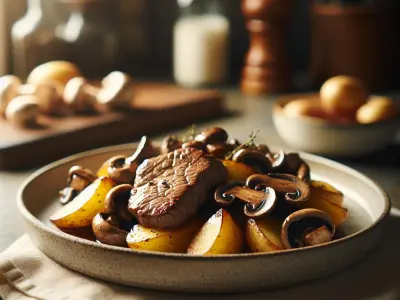 Sauté de veau aux champignons d'hiver et pommes de terre grenaille