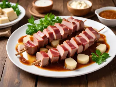Brochettes de porc aux pruneaux et lard fumé