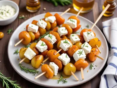 Brochettes de fenouil rôti et chèvre frais au miel