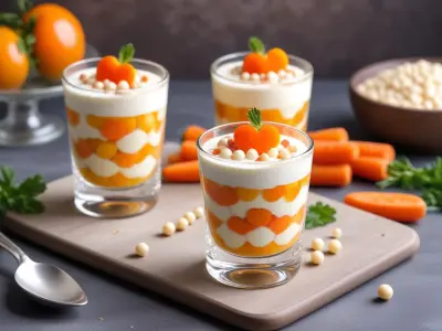 Verrine de mousse de pois cassés et carottes glacées