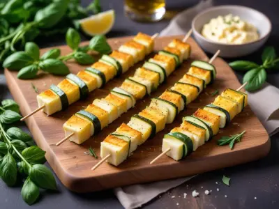 Brochettes de courgettes et fromage de brebis au thym