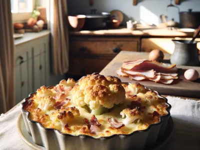 Gratin de chou-fleur au comté et lardons fumés