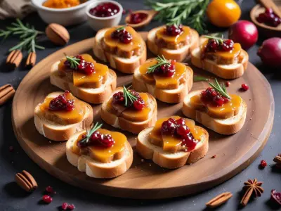 Toasts festifs au foie gras et chutney sur pain d'épices
