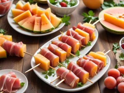 Brochettes de melon et jambon cru grillé