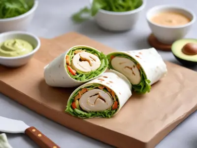 Wrap poulet-avocat avec sauce au yogourt aux herbes fraîches et mesclun croquant