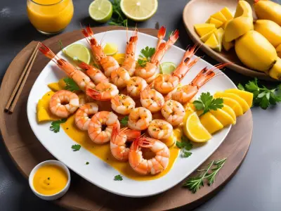 Brochettes de Gambas et Mangue Sauce Citronnelle