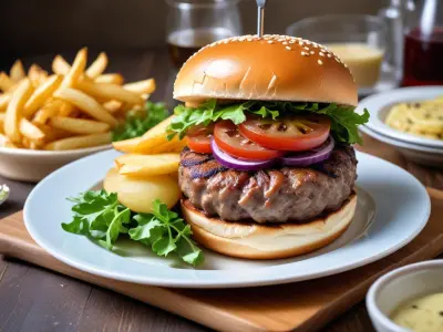 Burger maison au bleu d’Auvergne et confit d’oignons