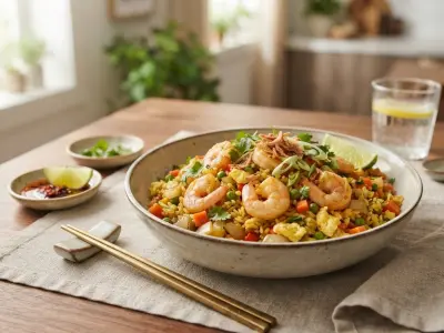 Riz sauté aux crevettes et curry