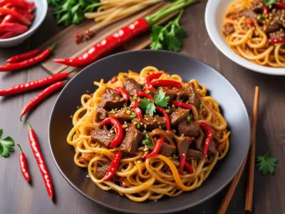 Boeuf Sauté aux Poivrons et Nouilles Chinoises