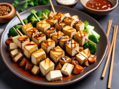 Brochettes de tofu et champignons sauce teriyaki