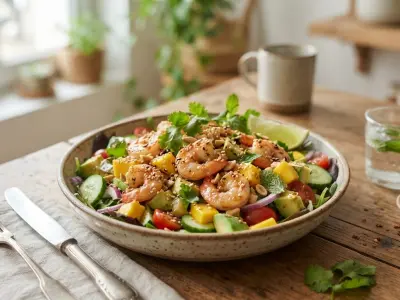 Salade fraîche de crevettes à l'avocat, mangue et concombre