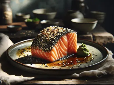 Filet de saumon en croûte de sésame et wasabi