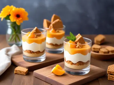 Verrine gourmande pêche-mascarpone aux spéculoos
