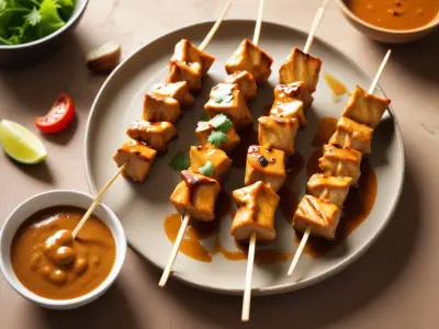 Brochettes de poulet satay à la sauce cacahuète