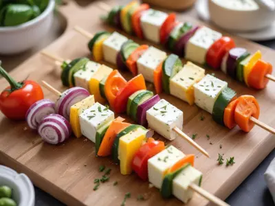 Brochettes de légumes printaniers au fromage de chèvre