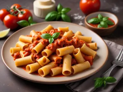 Mezzi Rigatoni à la Sauce Tomate, Basilic et Viande
