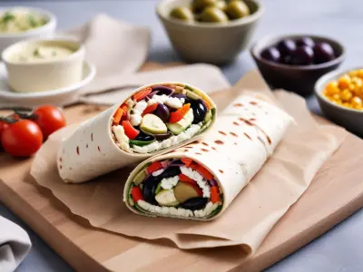Wrap méditerranéen au houmous, légumes grillés, feta et olives Kalamata