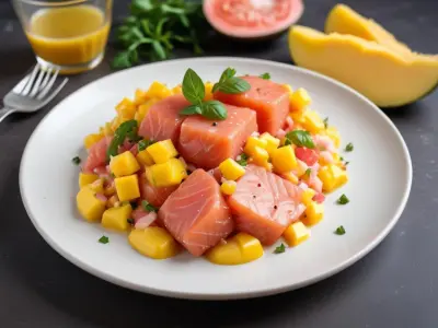 Tartare de saumon à la mangue et vinaigrette passion