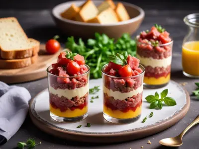 Verrine de tartare de bœuf aux câpres et parmesan