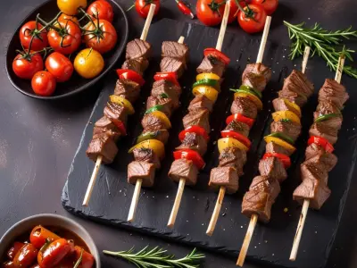 Brochettes d'agneau marinées et poivrons grillés