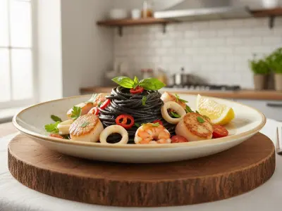 Linguine à l'Encre de Seiche et Trésors de l'Océan