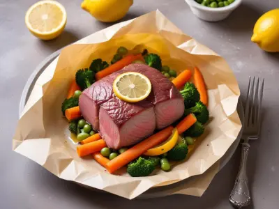 Filet de truite en papillote aux légumes printaniers et citron