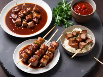 Brochettes de porc caramélisé à la sauce soja et au gingembre
