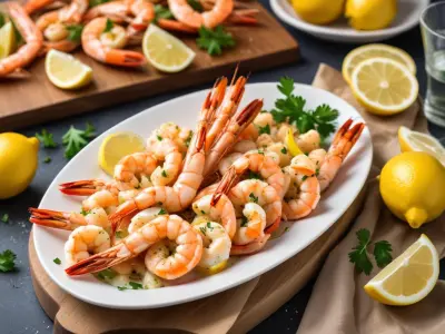 Brochettes de crevettes marinées à l’ail et citron