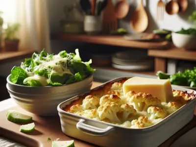 Gratin de chou-fleur au comté, salade verte