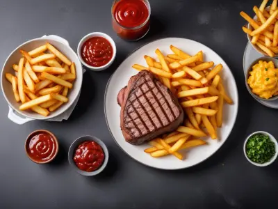 Steak Haché Grillé, Salade Composée et Frites de Patates Douces