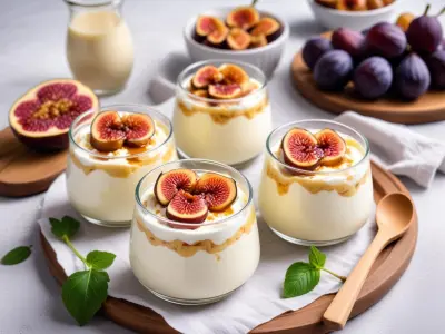 Verrines de mousse de ricotta, figues fraîches et miel