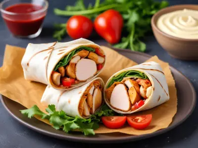 Wrap au Poulet Grillé, Sauce Yaourt et Légumes Frais