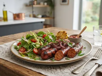 Barbecue de merguez et salade verte