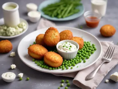 Croquettes de petits pois et feta, sauce au yaourt mentholée