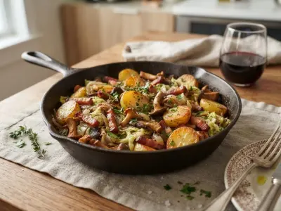 Poêlée Campagnarde aux Champignons, Chou et Lard Fumé