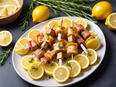 Brochettes de dinde marinée au citron et romarin