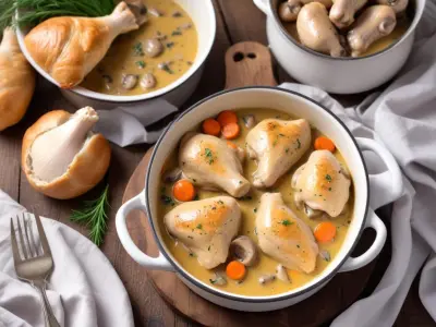 Cuisses de poulet à la crème et champignons frais en cocotte