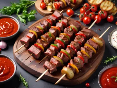 Brochettes de bœuf aux oignons rouges et sauce barbecue maison